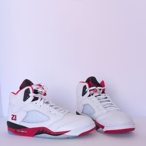 Air Jordan 5 Retro OG US 12.5M White Fire Red & Bllk